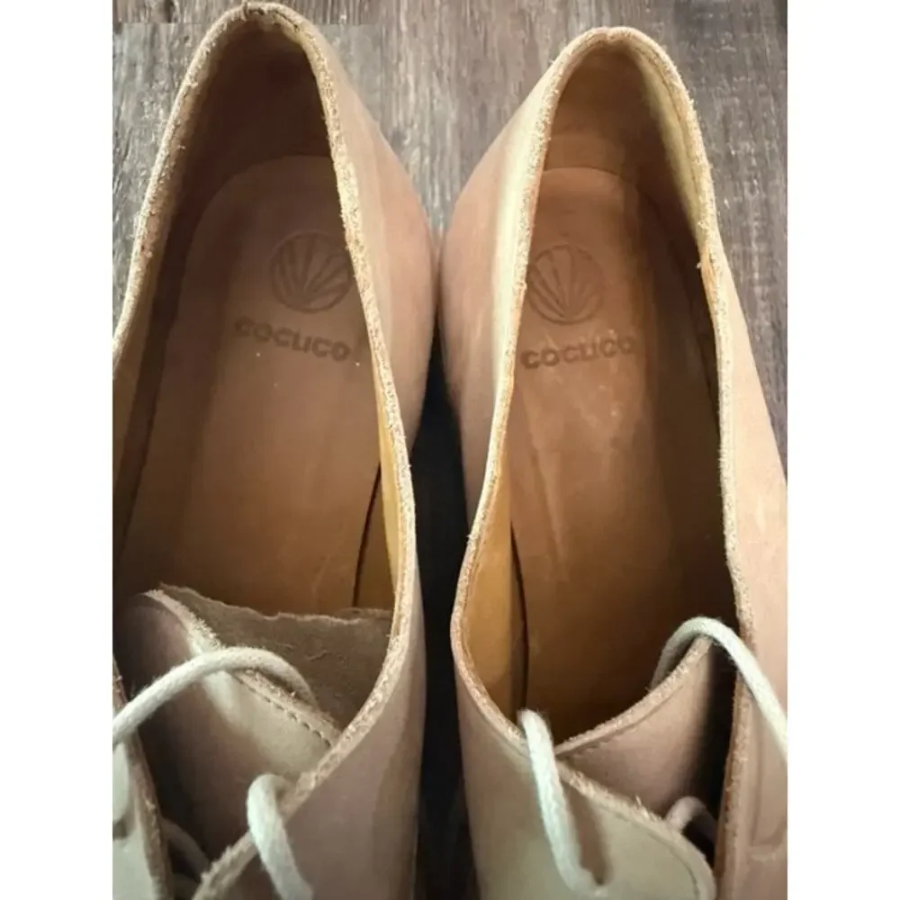 Coclico Pekos Suede Leather Wedge Platform Oxford shoes tan size 37 or 6.5/7 EUC